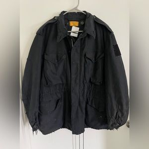 LARGE UNISEX custom Distressed WHAT GOES AROUND COMES AROUND Black M-65 Jacket